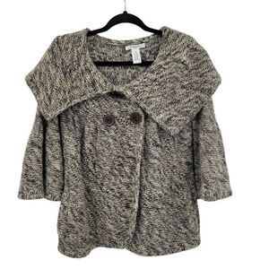 Vintage Vertigo Mohair Wool Sweater Cardigan M Speckled Moss Shawl Bell Sleeve